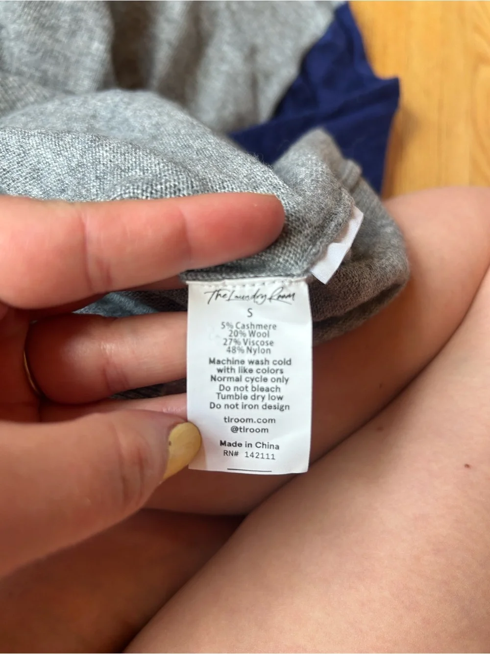 The Laundry Room Gray Crewneck Sweater with Navy Sleeves